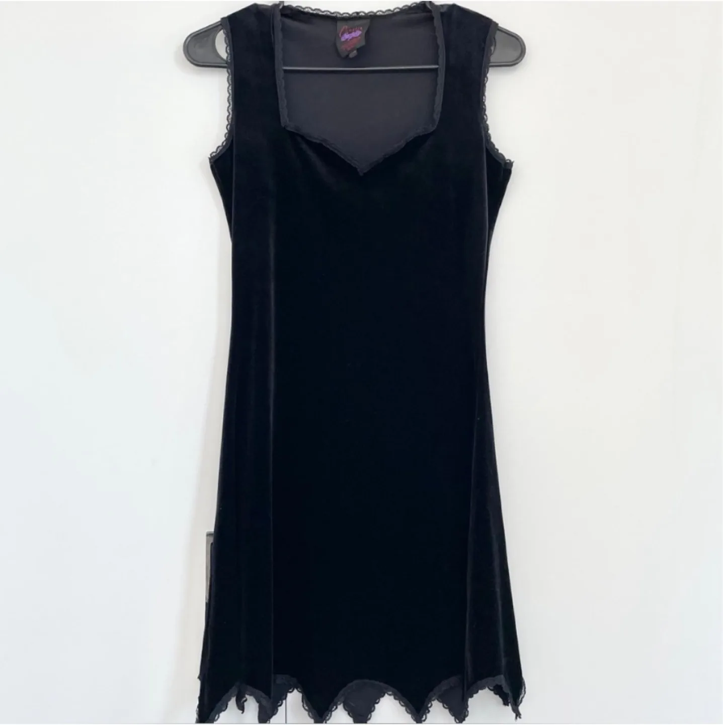 Vintage Y2K Rare Piece Black Velvet Gothic Mini Dress XS thumbnail