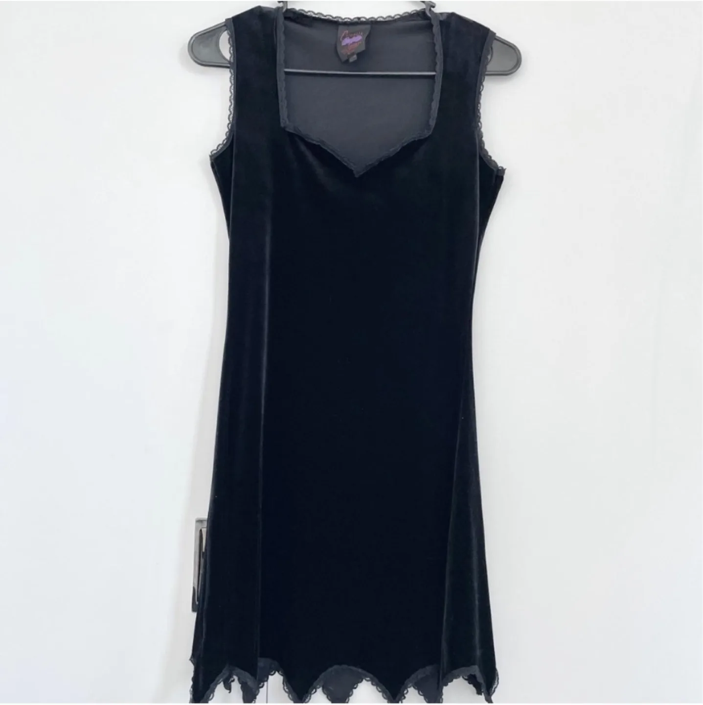 Vintage Y2K Rare Piece Black Velvet Gothic Mini Dress XS image indicator(2)