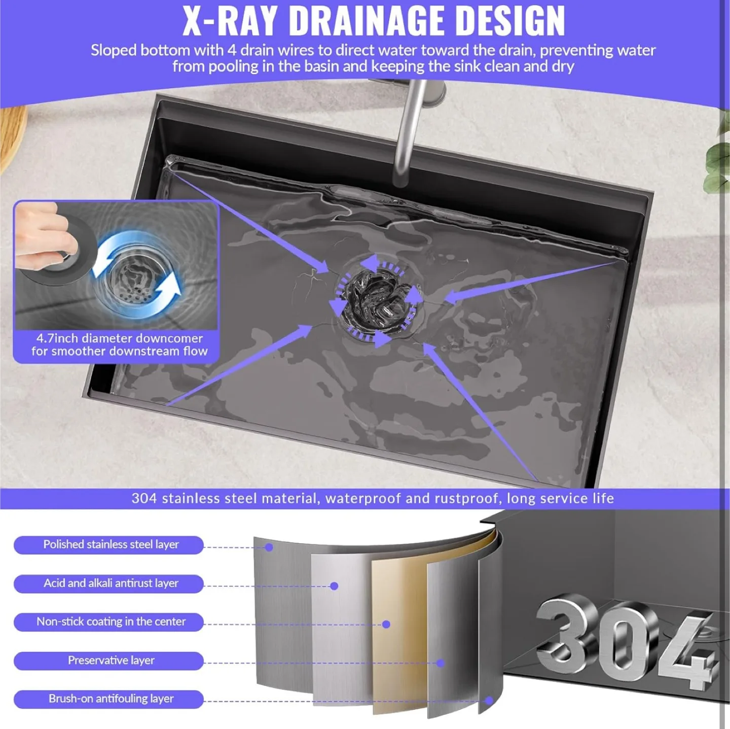 Kitchen Sink,27x18” Undermount Workstation Kitchen Sink Stainles thumbnail