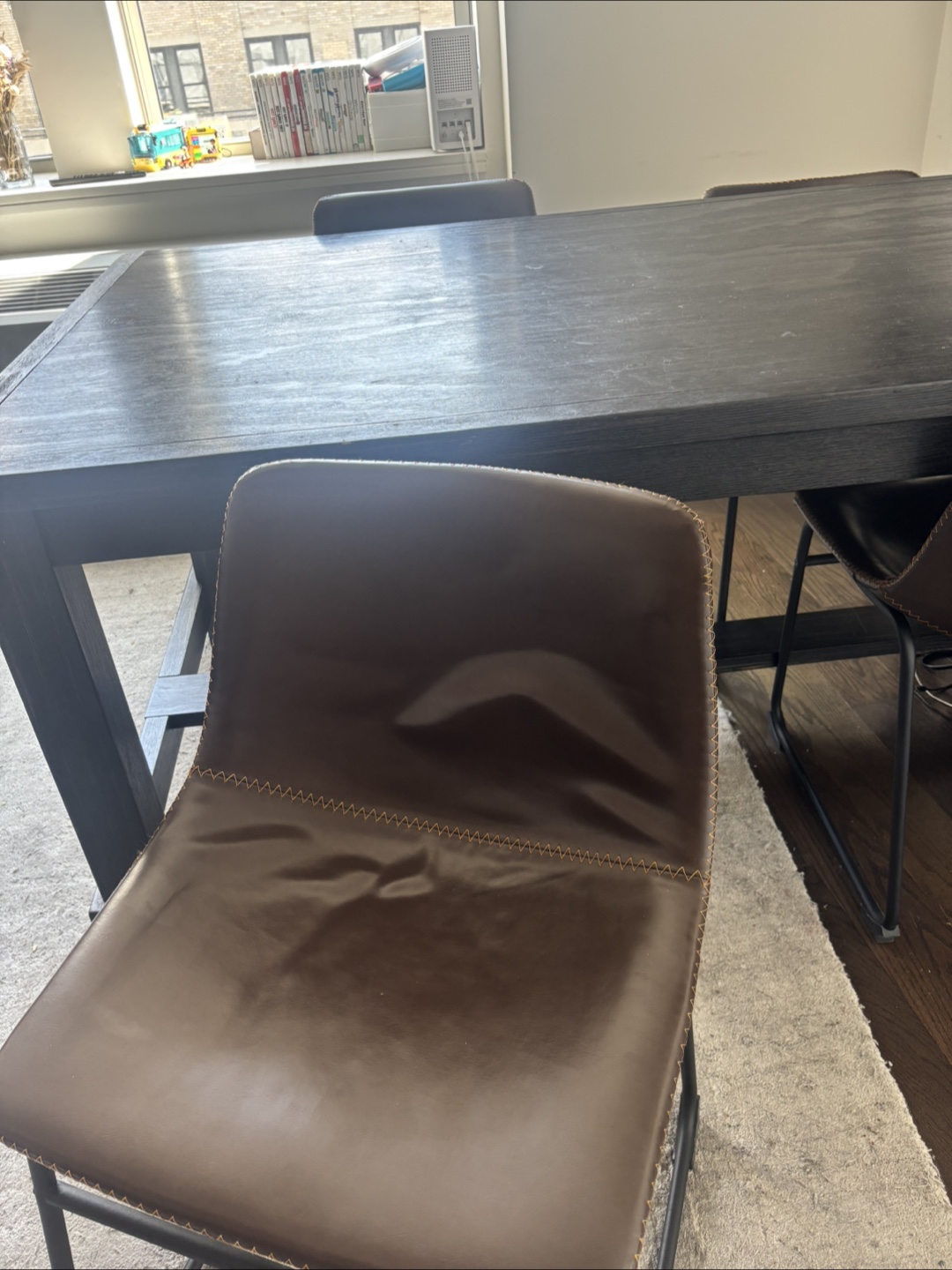 Dining Table with 6 Brown Leather Chairs - photo 2