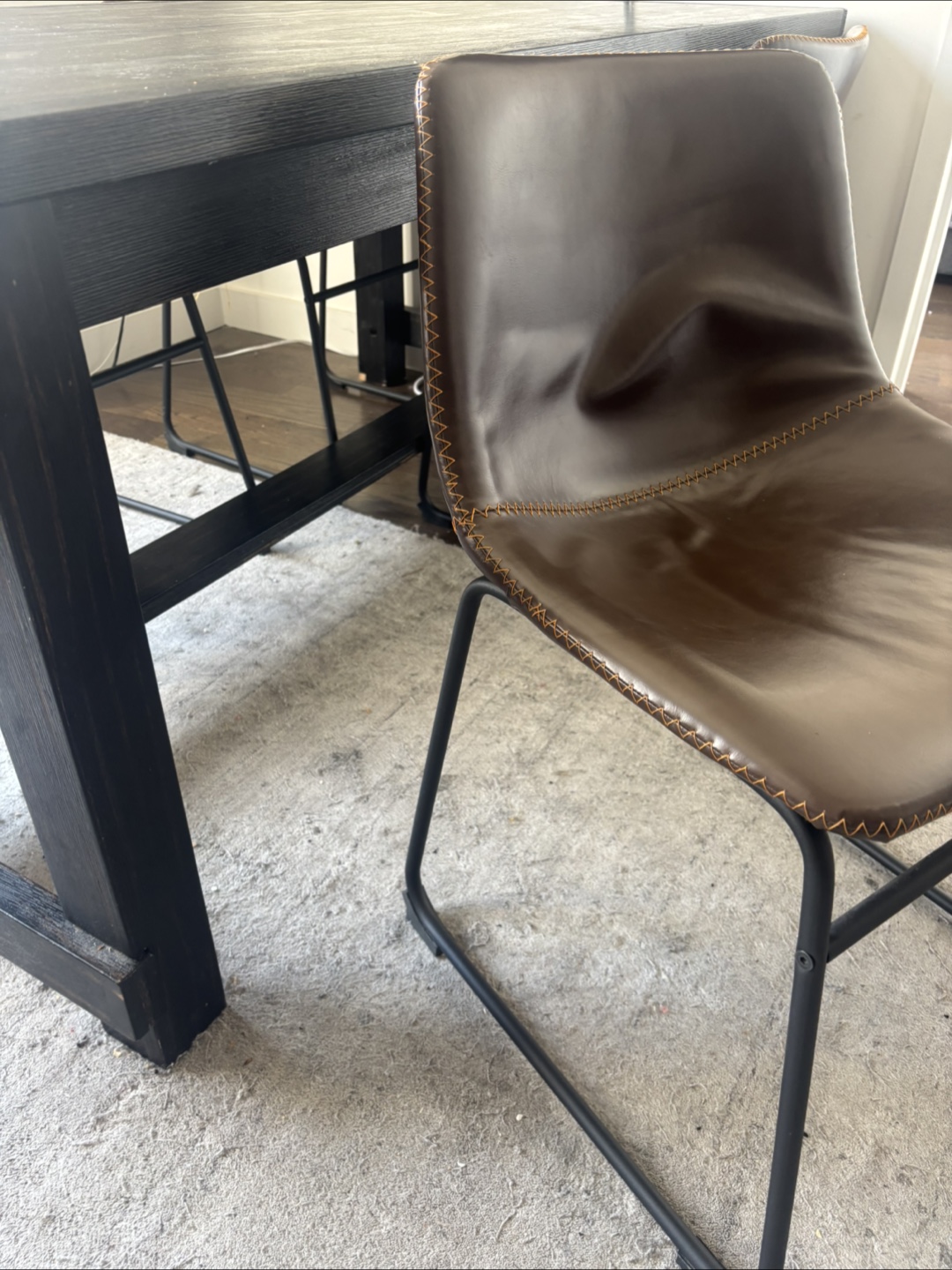 Dining Table with 6 Brown Leather Chairs