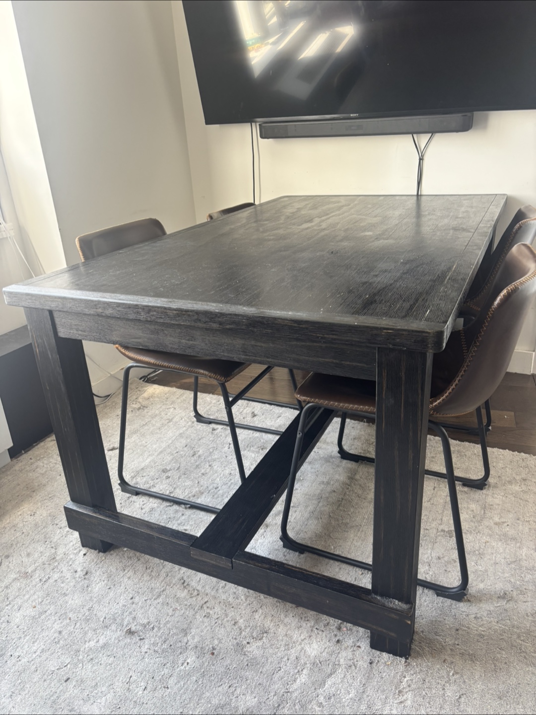 Dining Table with 6 Brown Leather Chairs - photo 4