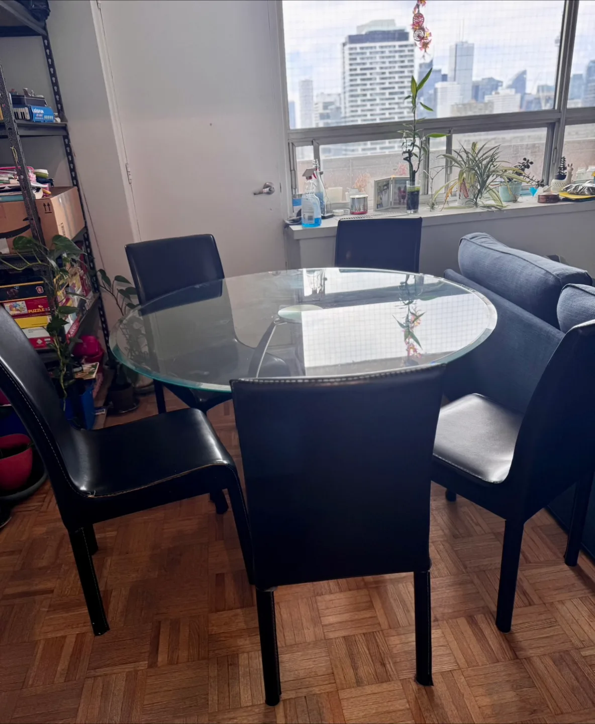 Glass Dining Table with 5 free Faux Leather Chairs image indicator(3)