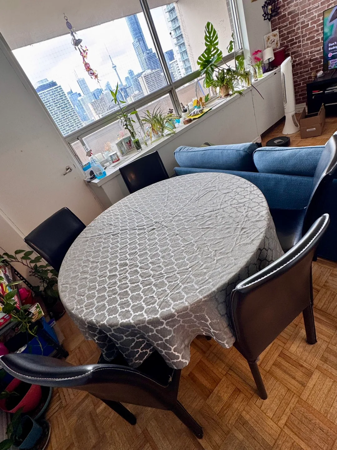 Glass Dining Table with 5 free Faux Leather Chairs image indicator(2)