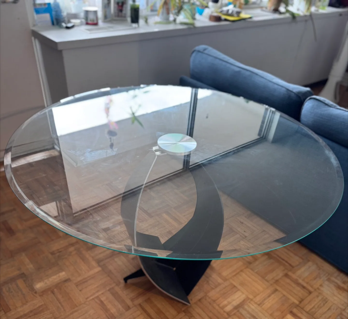 Glass Dining Table with 5 free Faux Leather Chairs image indicator(4)