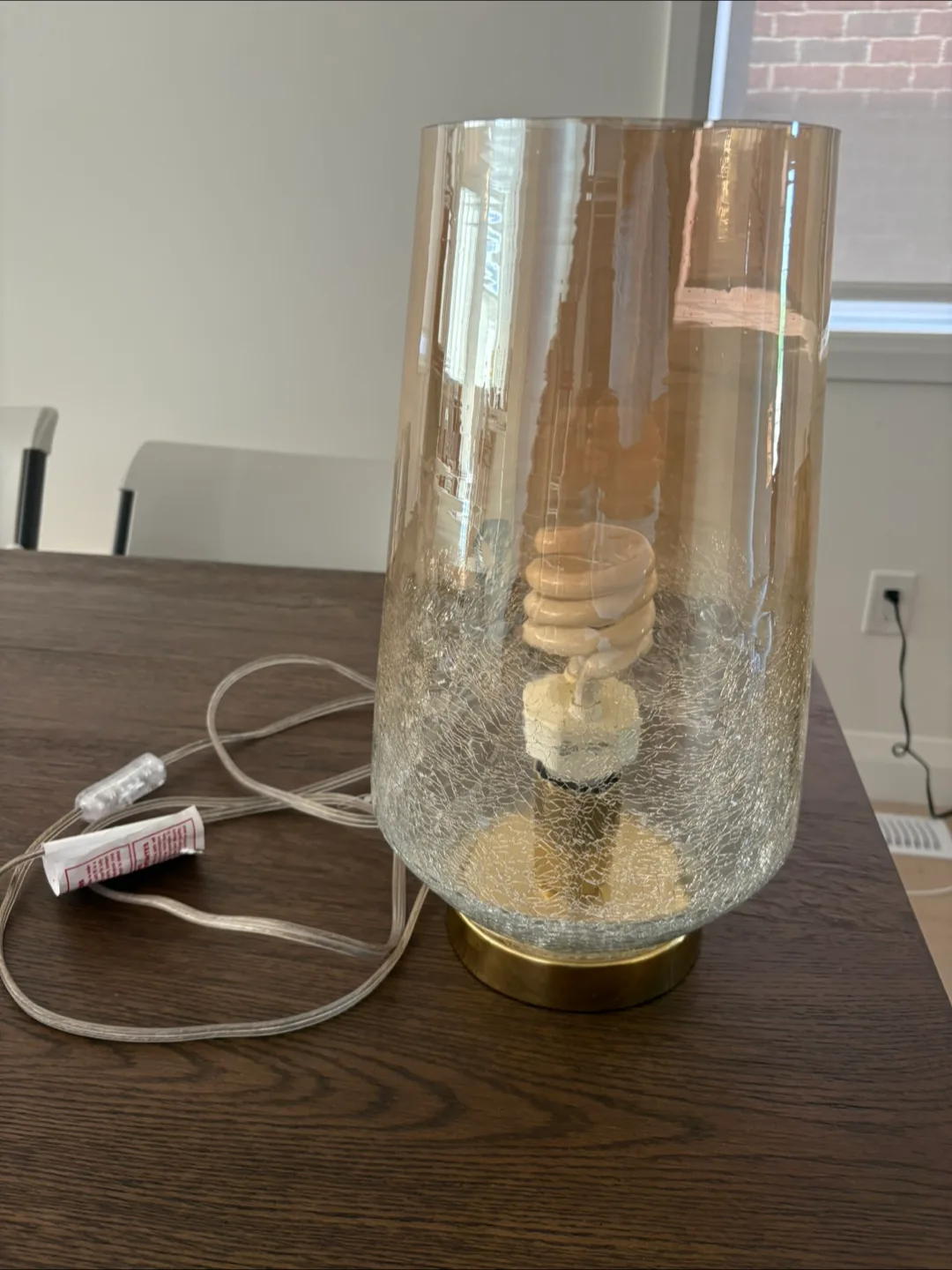 LAMP - Brass coloured base * amber with cracked glass finish thumbnail