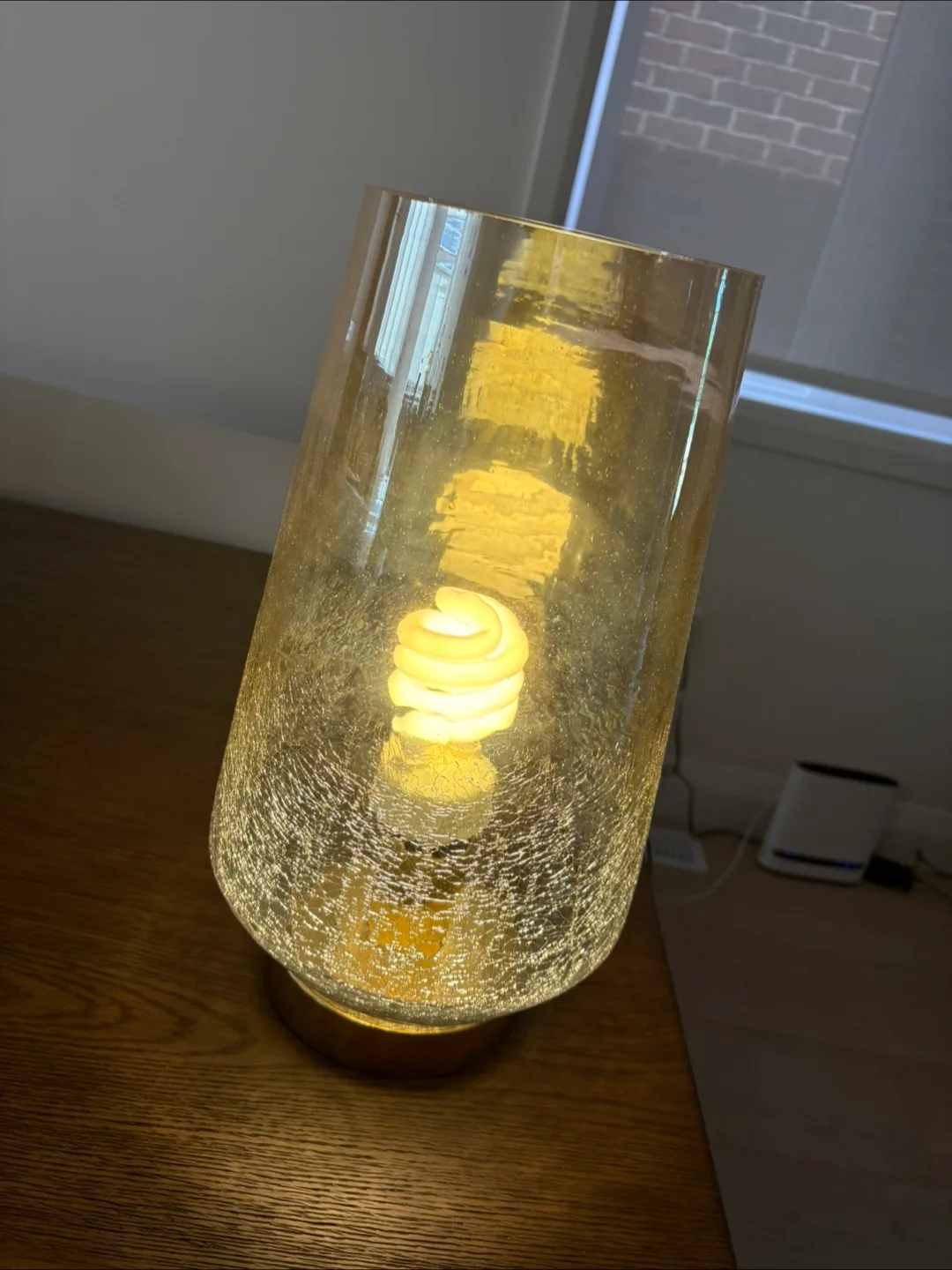 LAMP - Brass coloured base * amber with cracked glass finish image indicator(5)