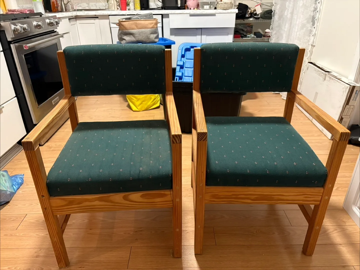 Pair of Vintage Green Upholstered Armchairs thumbnail