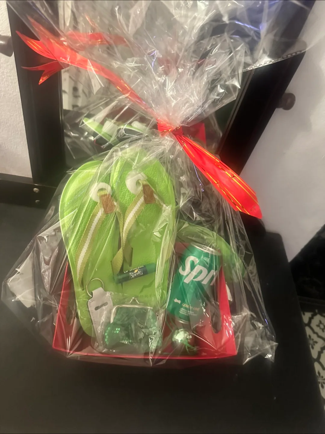 Sprite themed Gift Basket with Flip Flops & Sprite Lip Smacker thumbnail