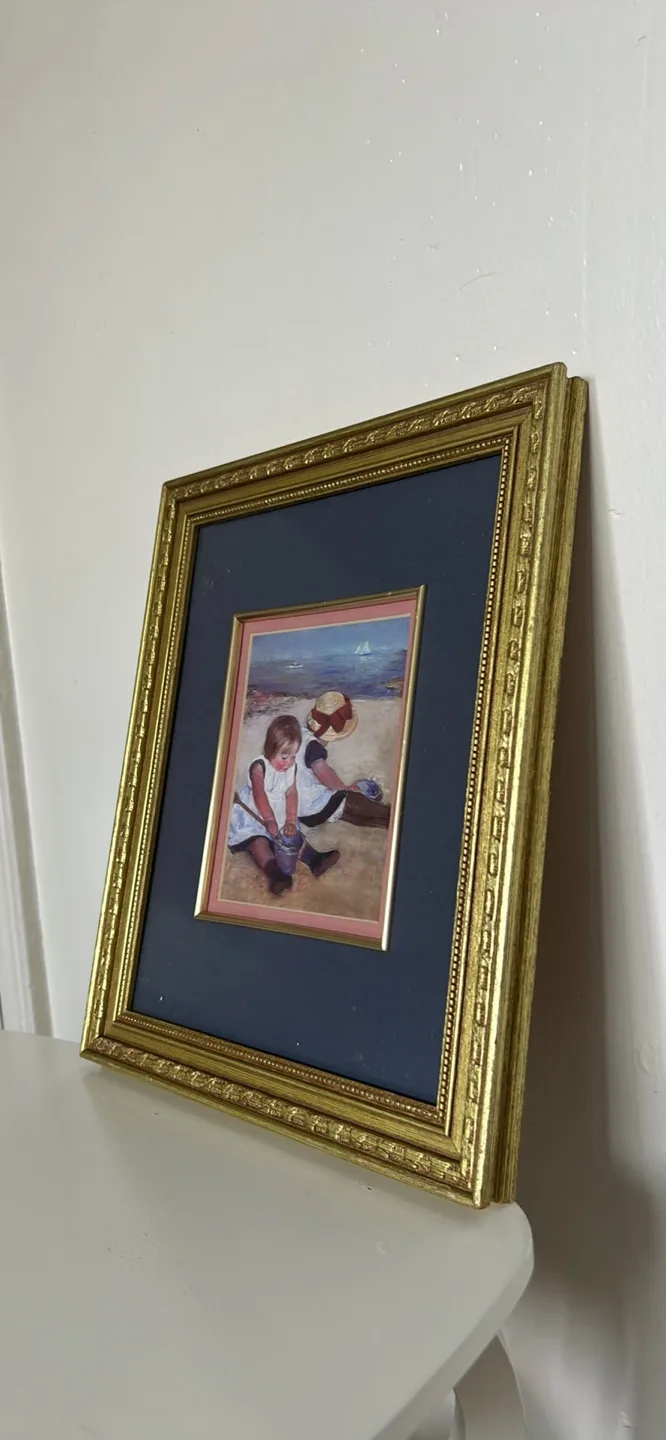 2 Framed Art Prints. Beach Scene Art - Gold Frame image indicator(4)