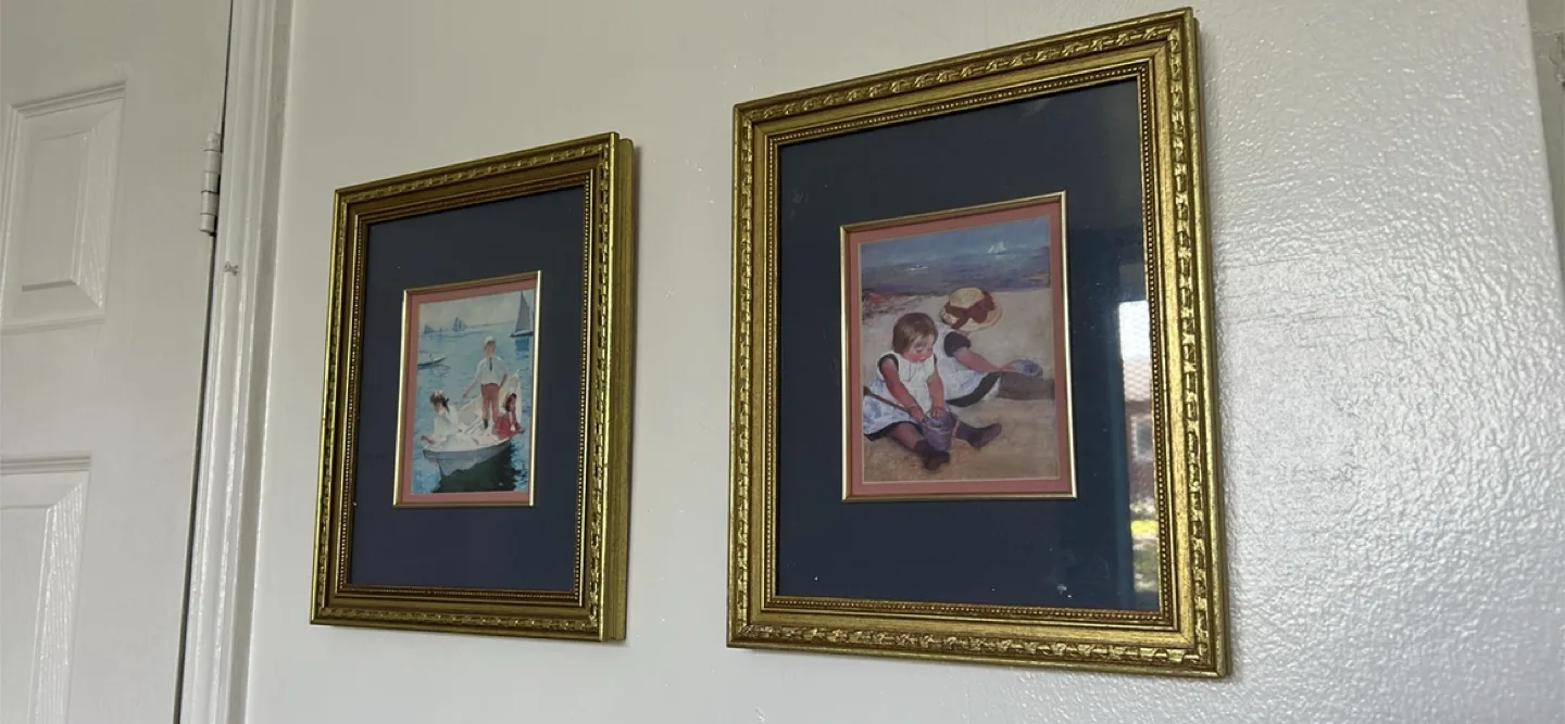 2 Framed Art Prints. Beach Scene Art - Gold Frame image indicator(2)