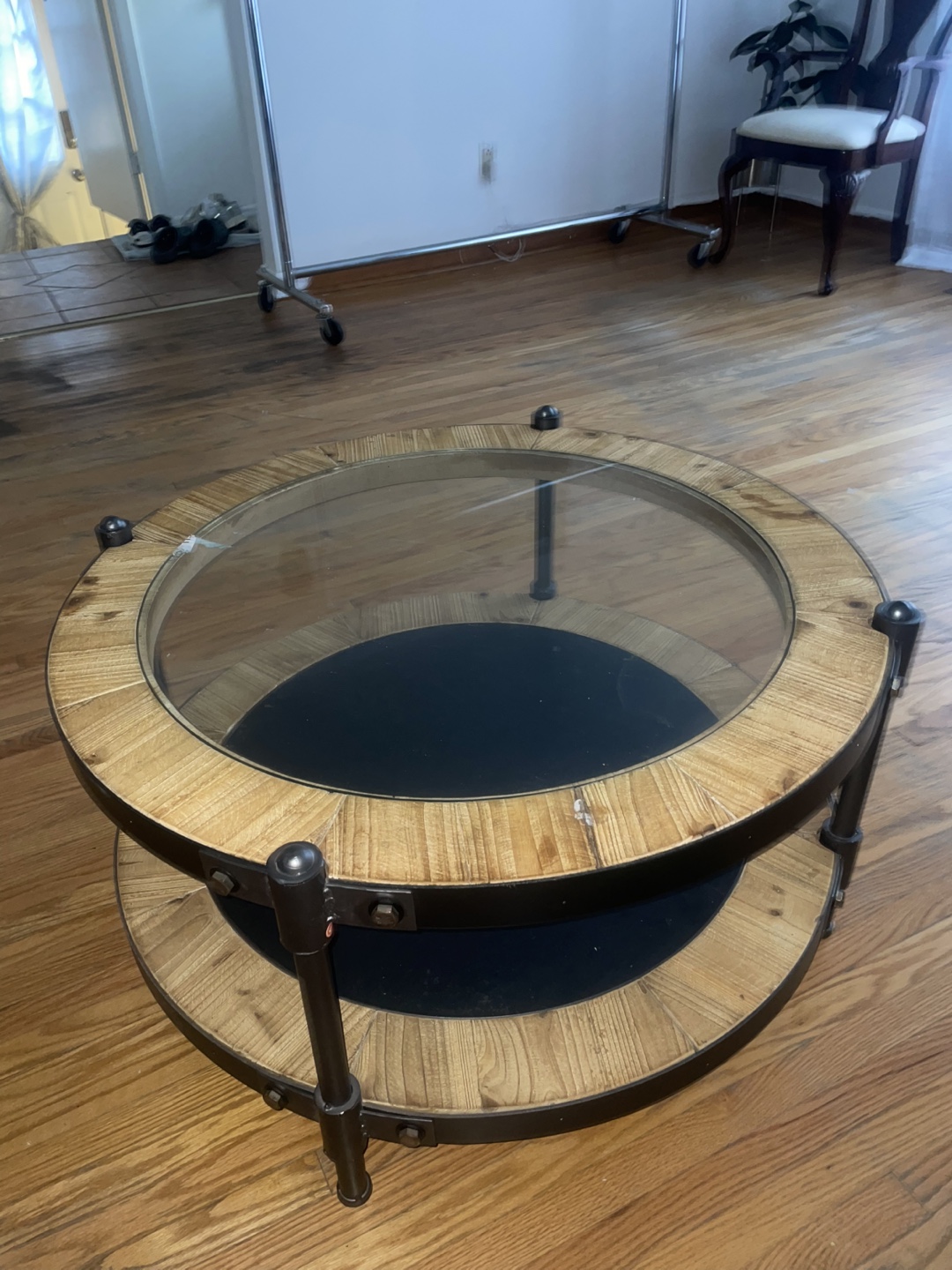 Round Wood and Glass Coffee Table