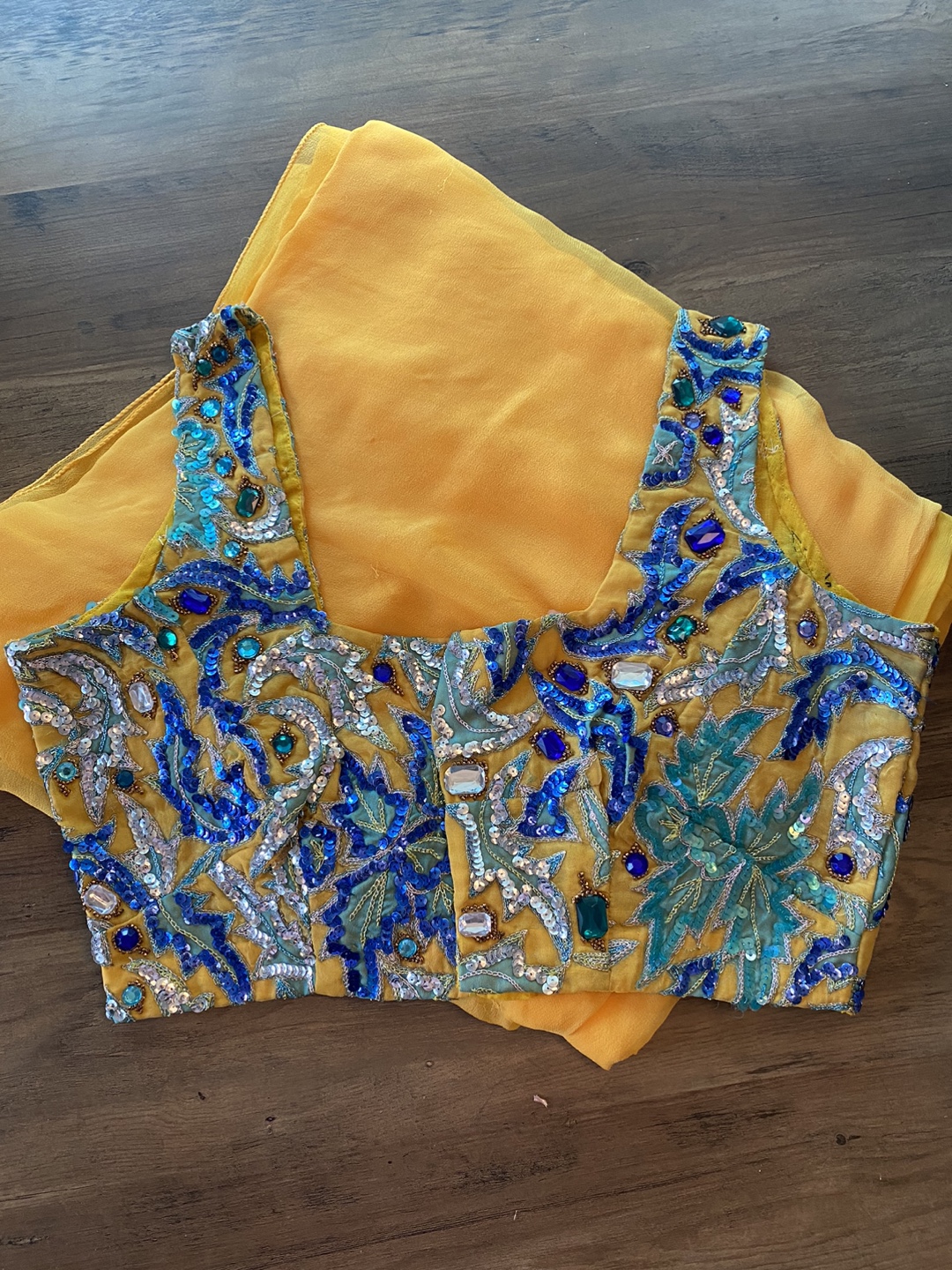Embroidered Sari Blouse & Fabric - Yellow