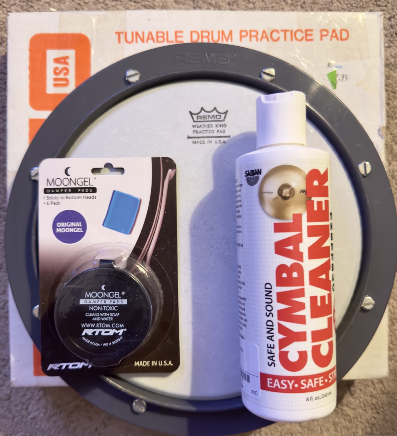 Remo Tunable Drum Practice Pad, Sabian Cymbal Cleaner
