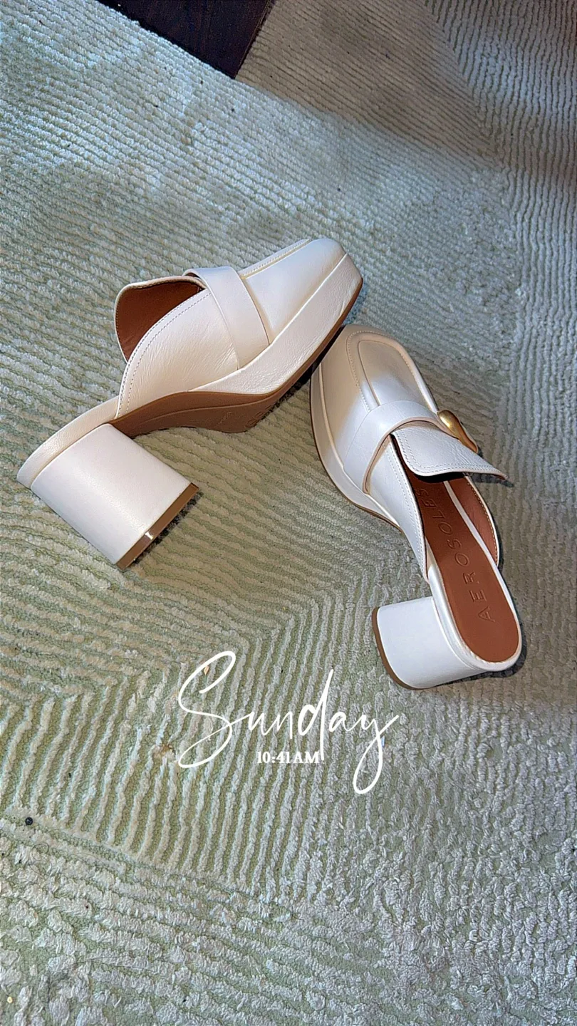 Aerosoles White Leather Heeled Mules thumbnail