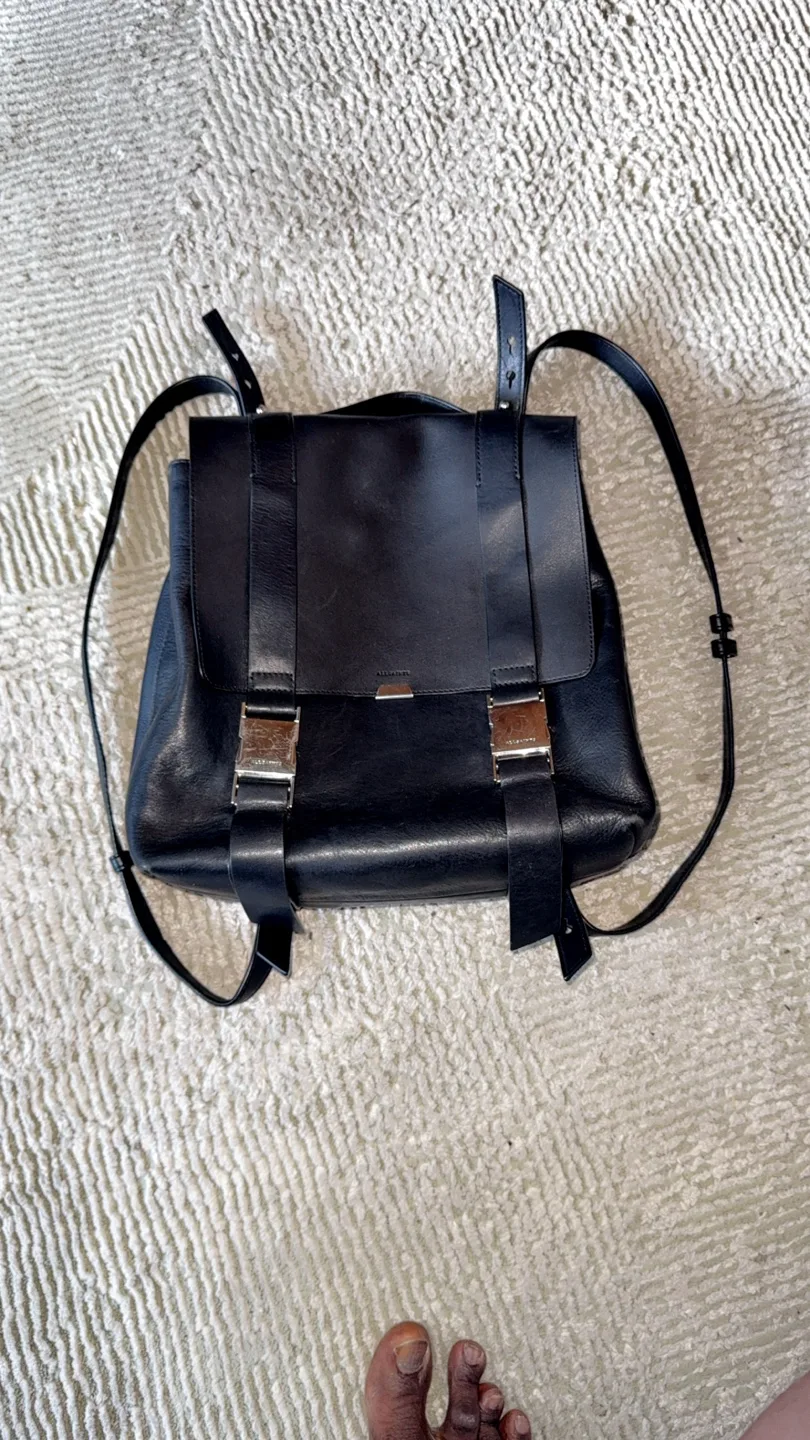AllSaints Black Leather Backpack thumbnail