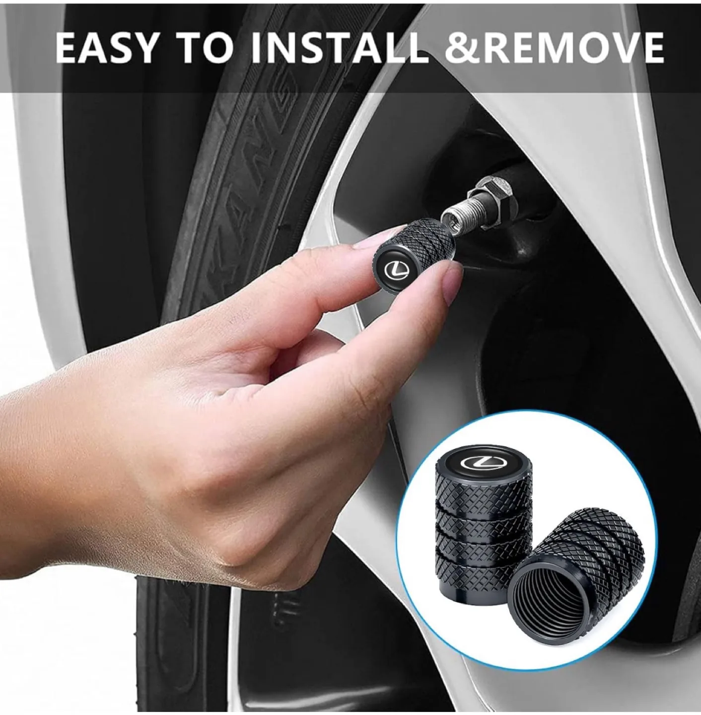 Lexus Car Tire Valve Stem Caps - Black image indicator(3)