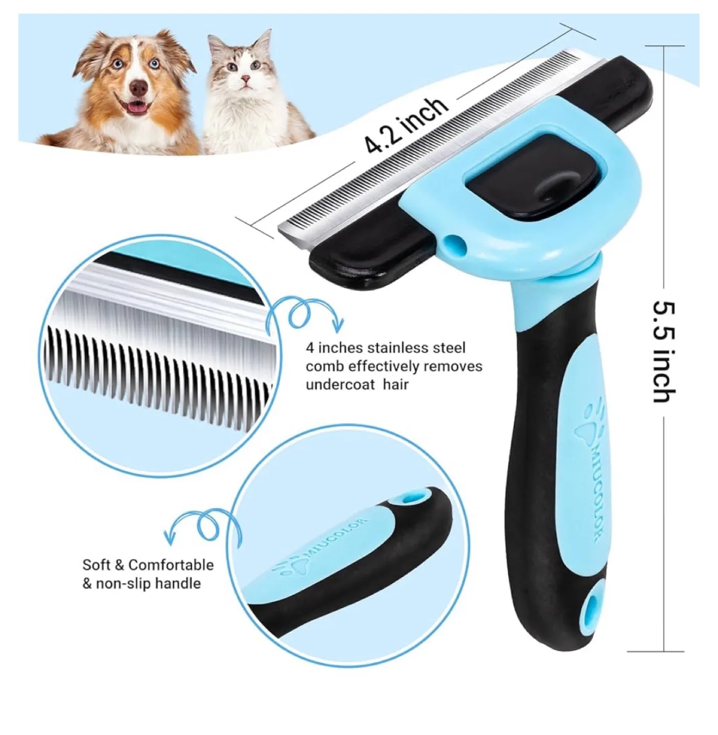 MIU COLOR Pet Grooming Brush - Blue image indicator(2)
