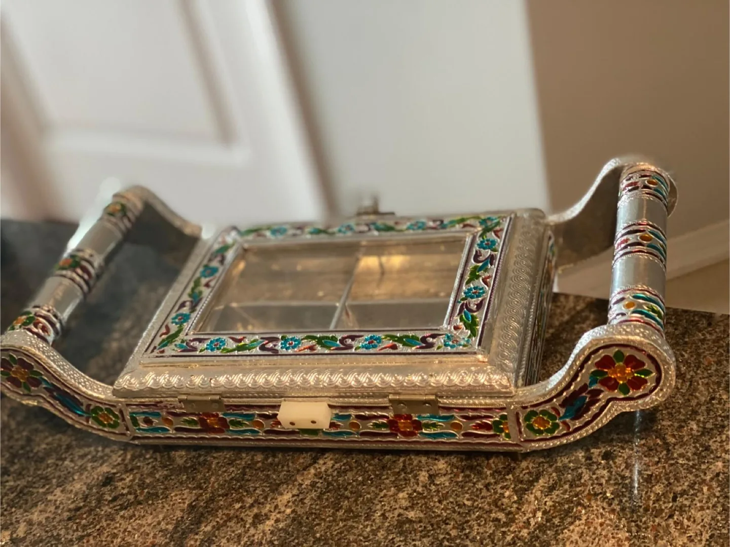 Silver Decorative Box with Floral Design thumbnail