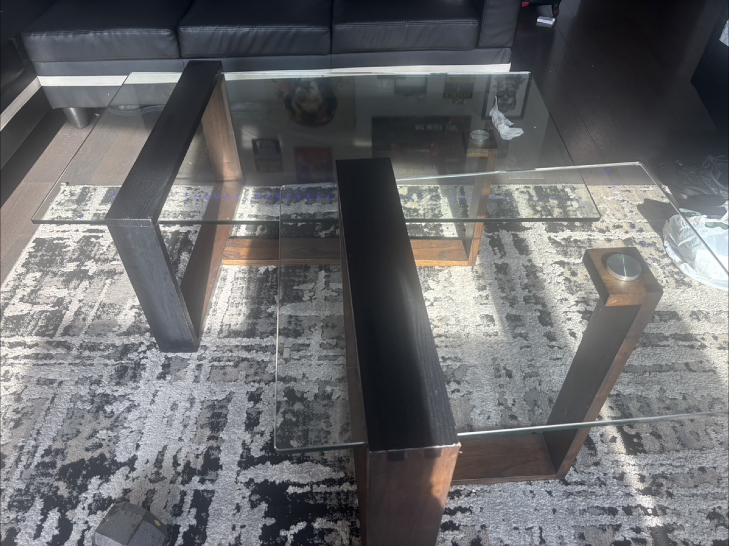 Glass Top Coffee Table with side table