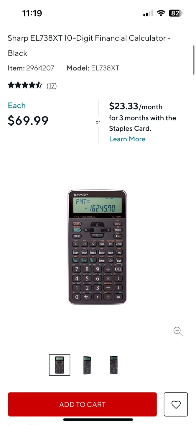 Sharp EL738XT 10-Digit Financial Calculator thumbnail