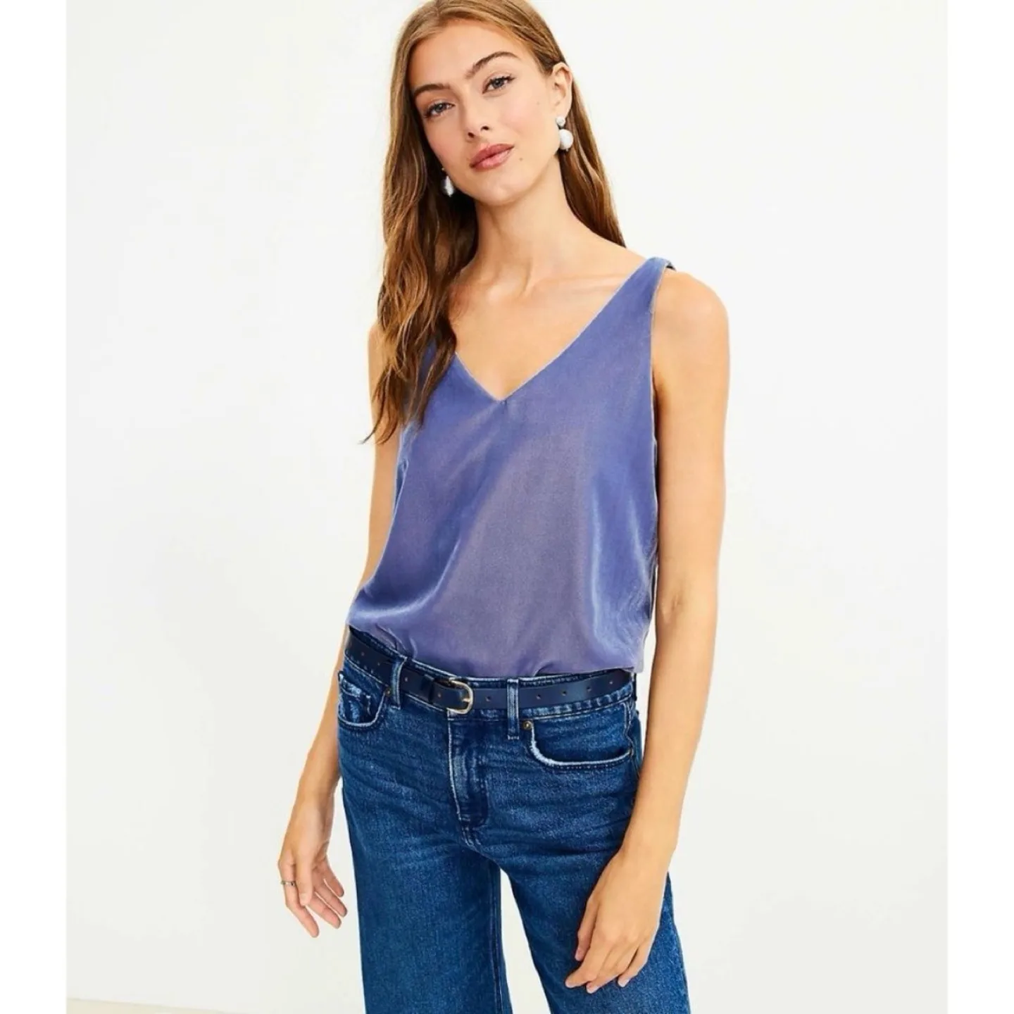 🆕 LOFT Velvet Shell - Cami Tank in Ocean Sapphire thumbnail
