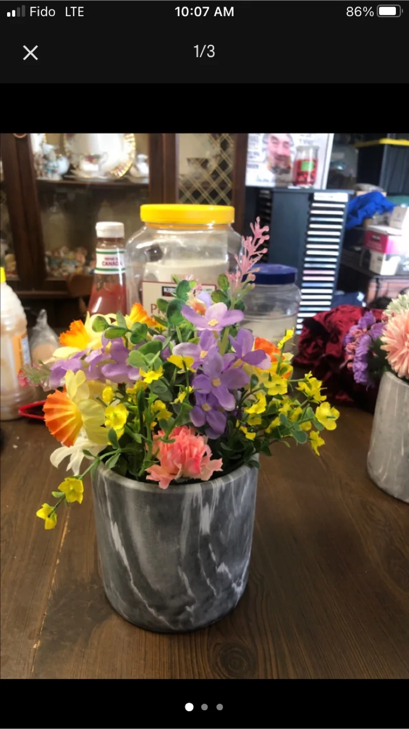 Artificial Flowers in Grey Marble Pot thumbnail