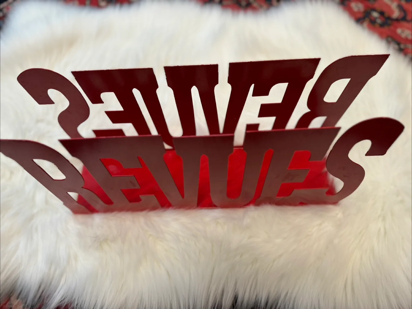 Red Metal Magazine Rack - 'Revues' Design image indicator(3)