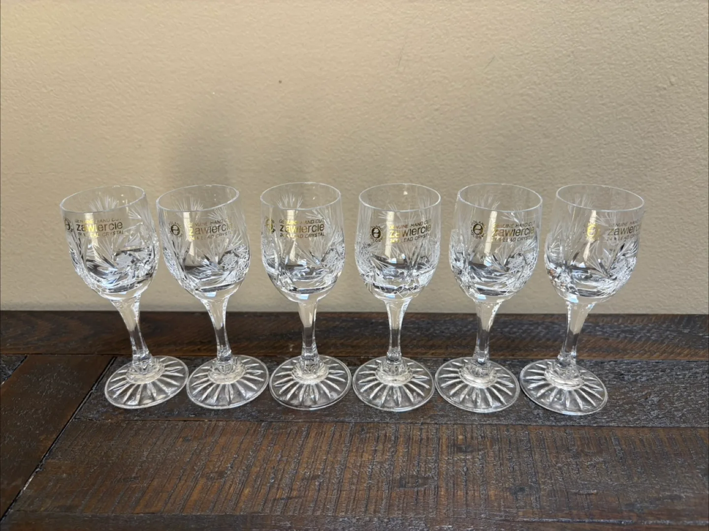 🇨🇦Zawiercie Crystal Cordial Glasses, Set of 6 thumbnail