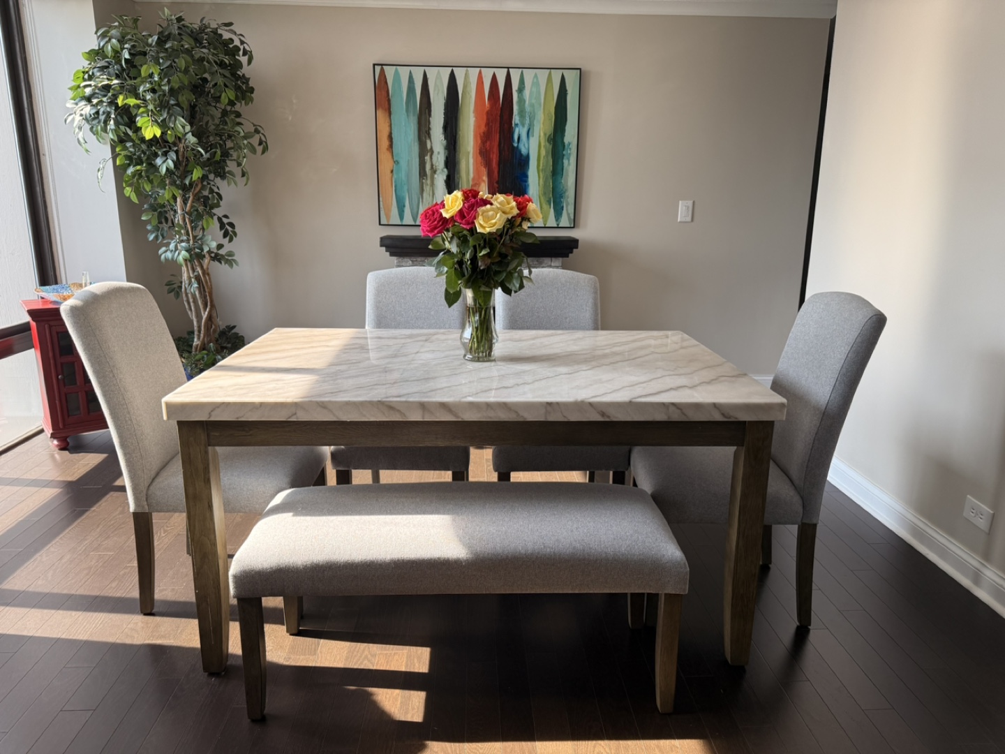 Emily 6-Piece White Marble Dining Set