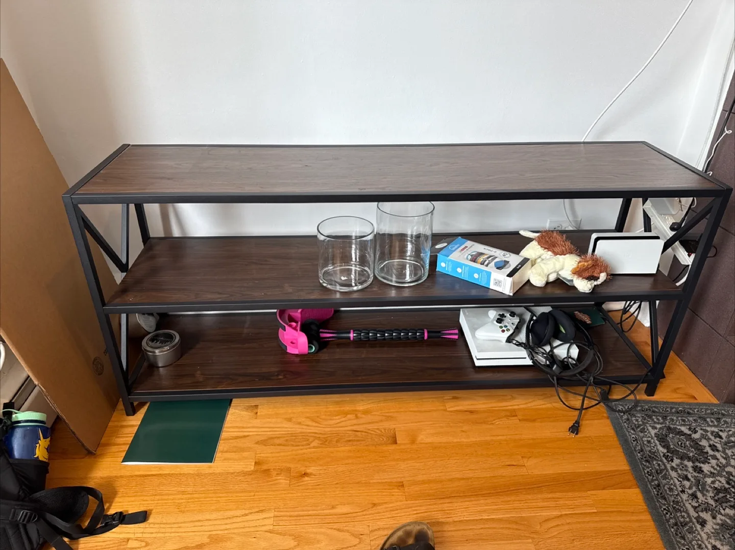 Brown Wood & Black Metal TV Stand thumbnail