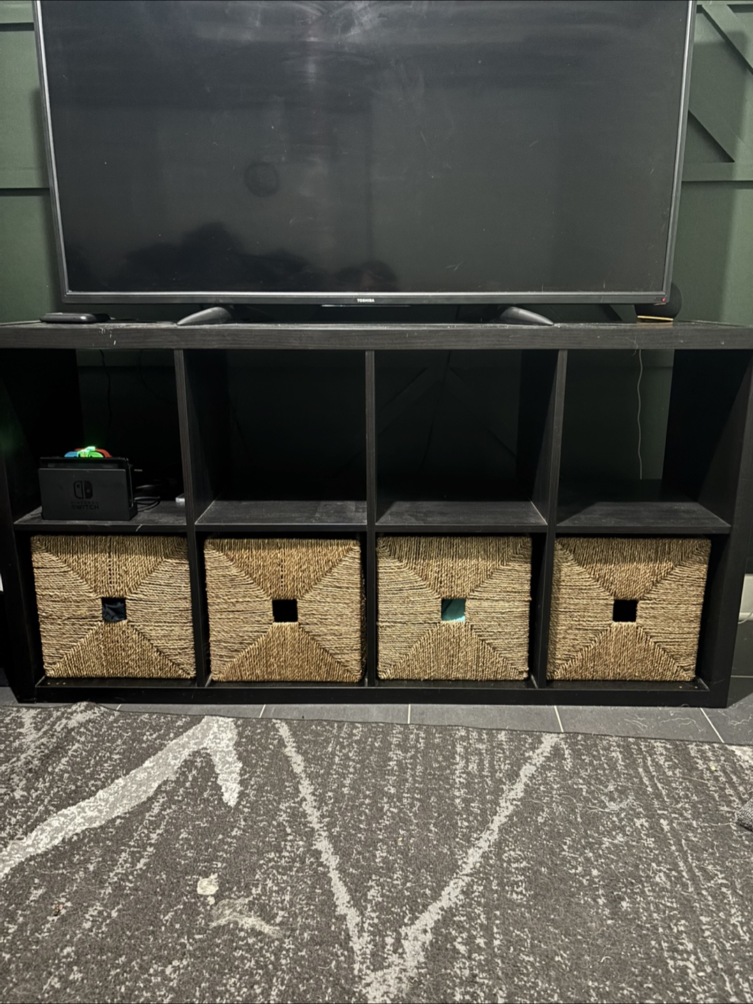 Black Shelf Unit with 8 Cubes