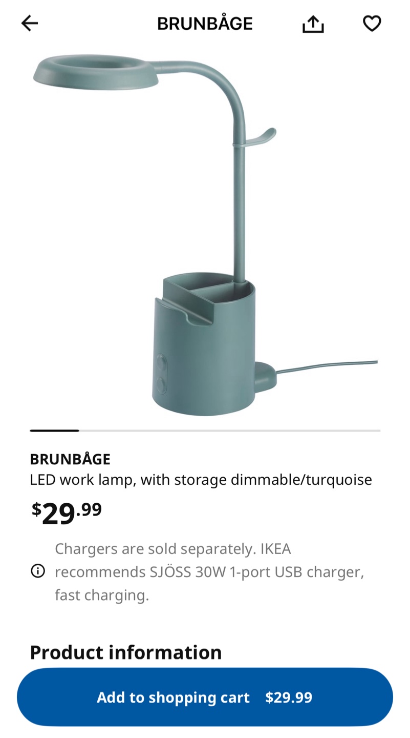 IKEA BRUNBÅGE LED Work Lamp - Turquoise - photo 3