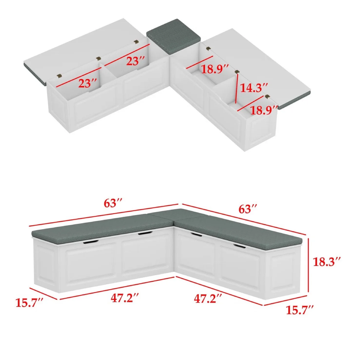 Red Barrel Studio Corner Storage Bench with Cushion image indicator(6)