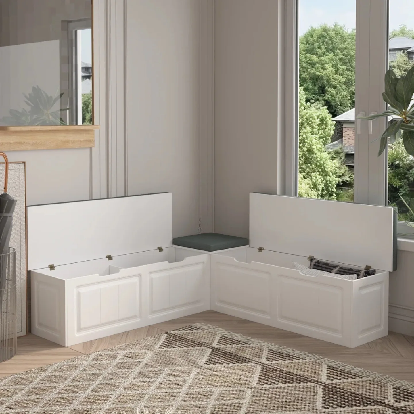 Red Barrel Studio Corner Storage Bench with Cushion image indicator(3)