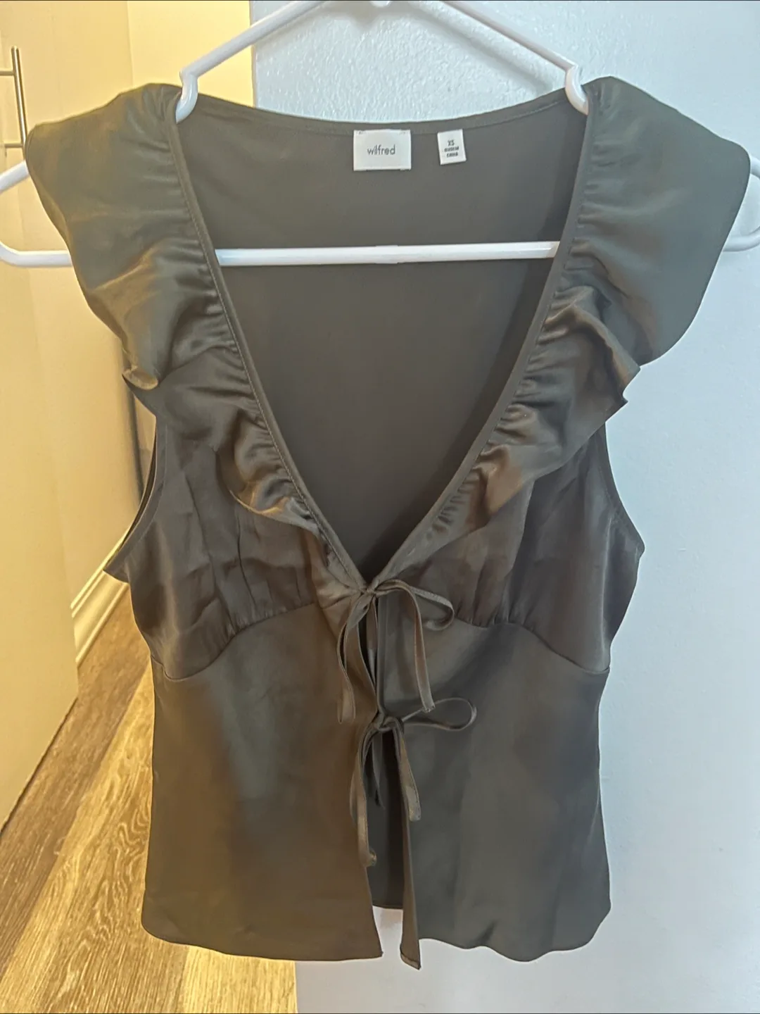 Aritzia olive green silk top thumbnail