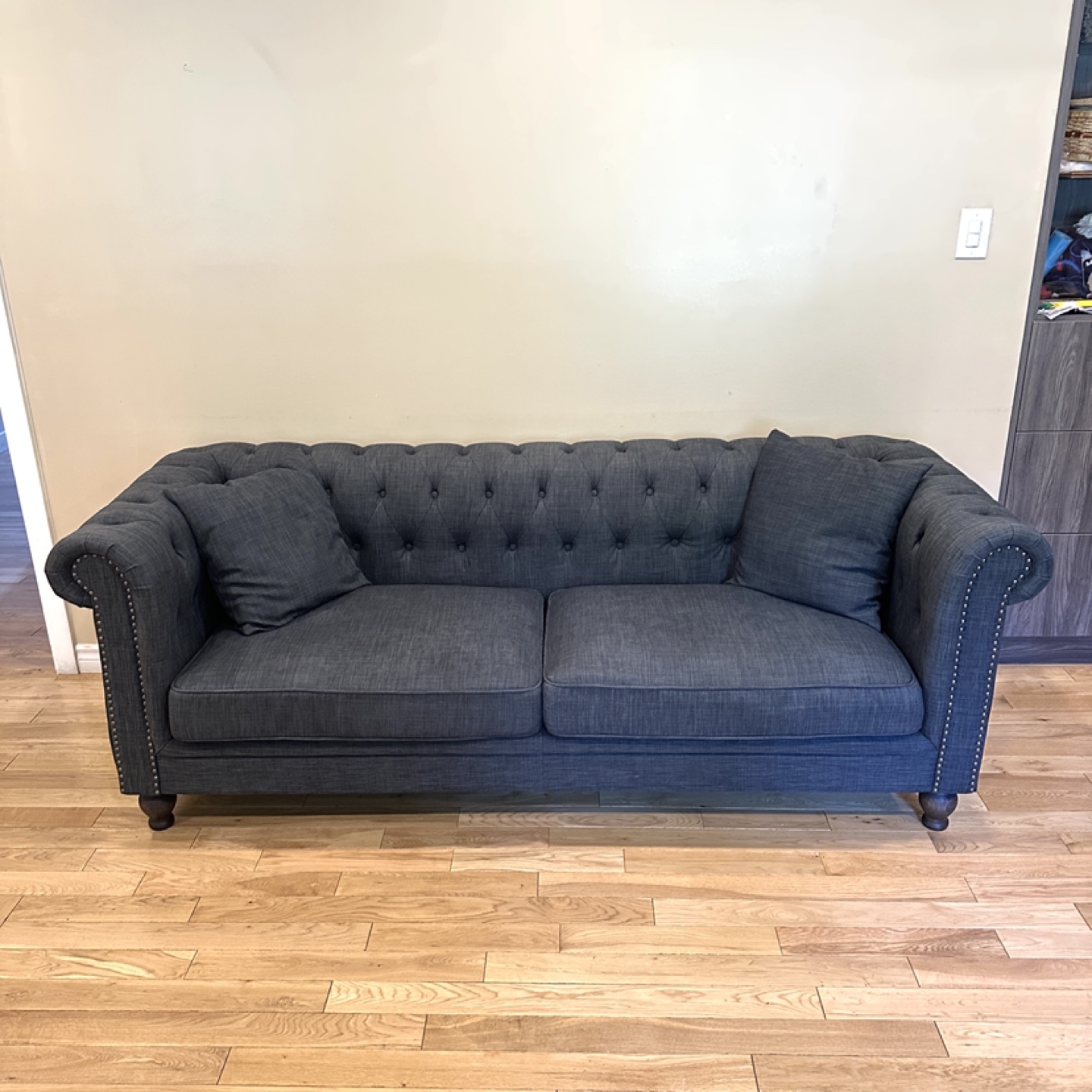 Structube Grey Upholstered Rolled Arm Sofa (CAN DELIVER)