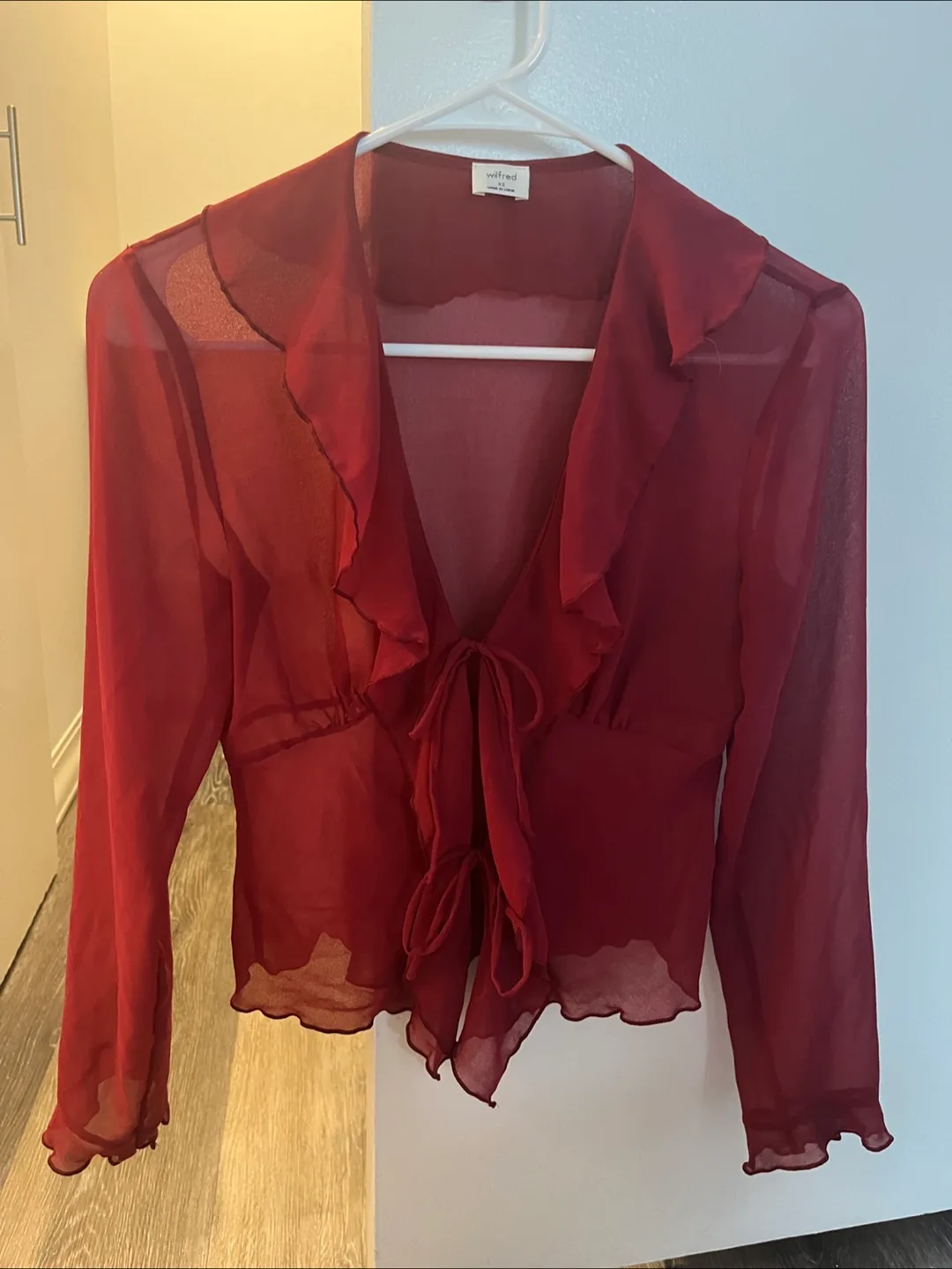 Aritzia red chiffon top thumbnail