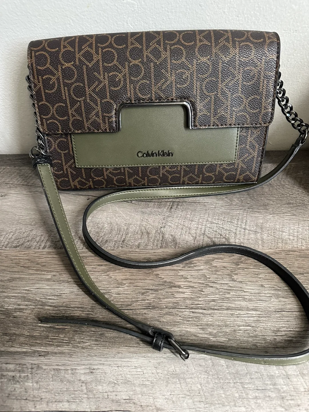 Calvin Klein Brown & Olive Green Crossbody Bag thumbnail