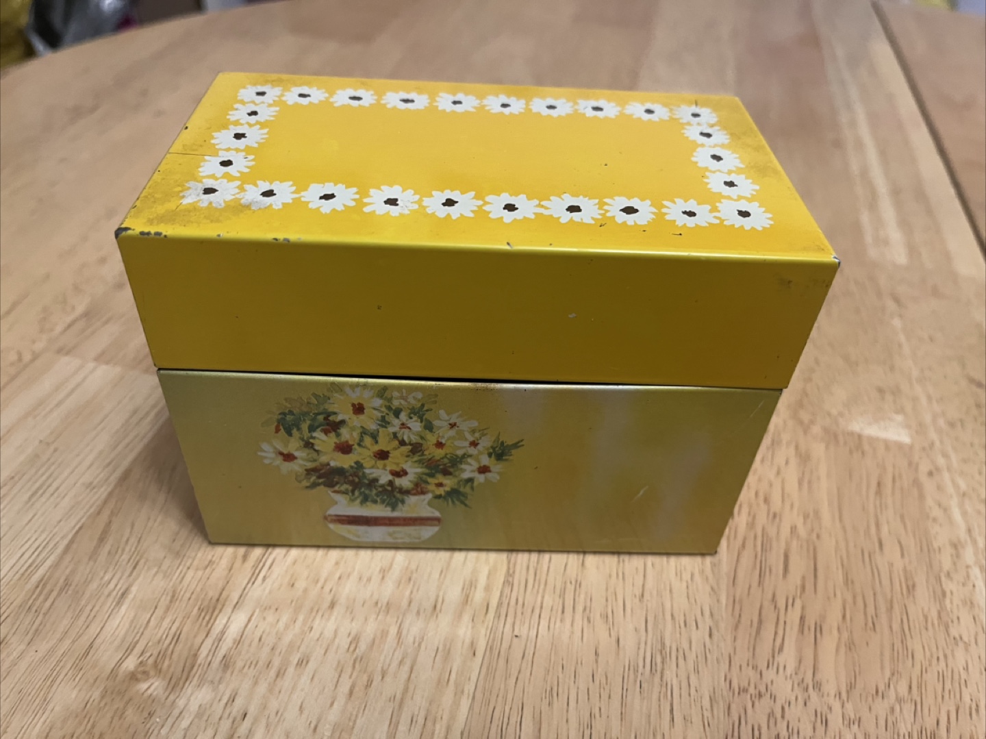 Vintage Yellow Floral Tin Recipe Box - photo 2