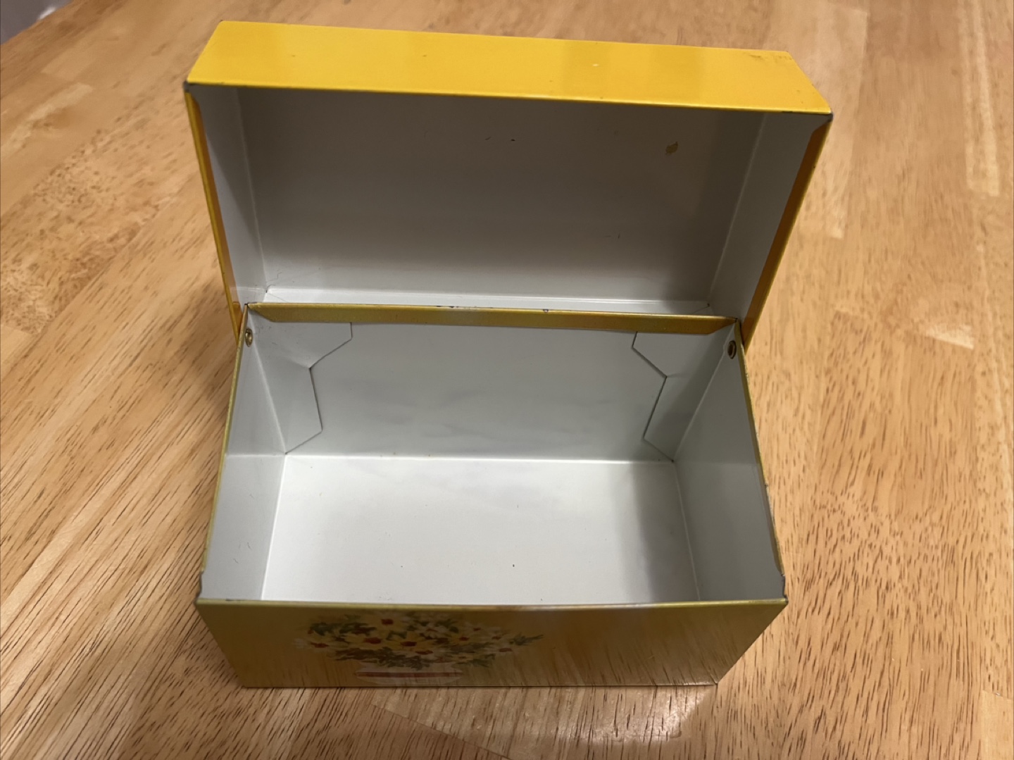 Vintage Yellow Floral Tin Recipe Box