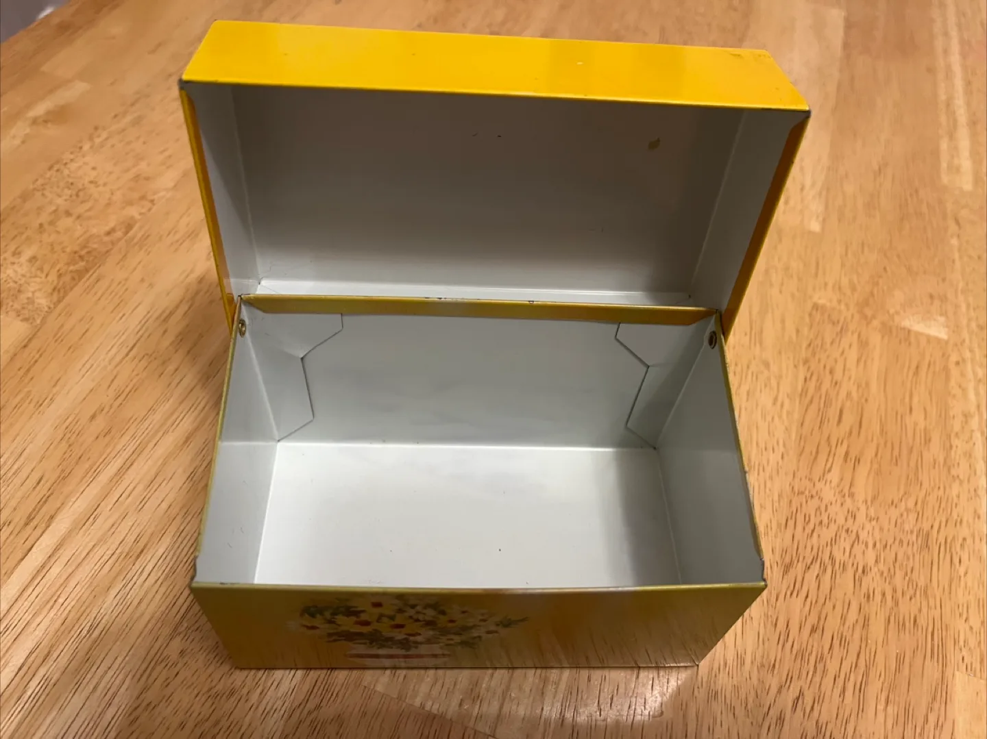 Vintage Yellow Floral Tin Recipe Box thumbnail