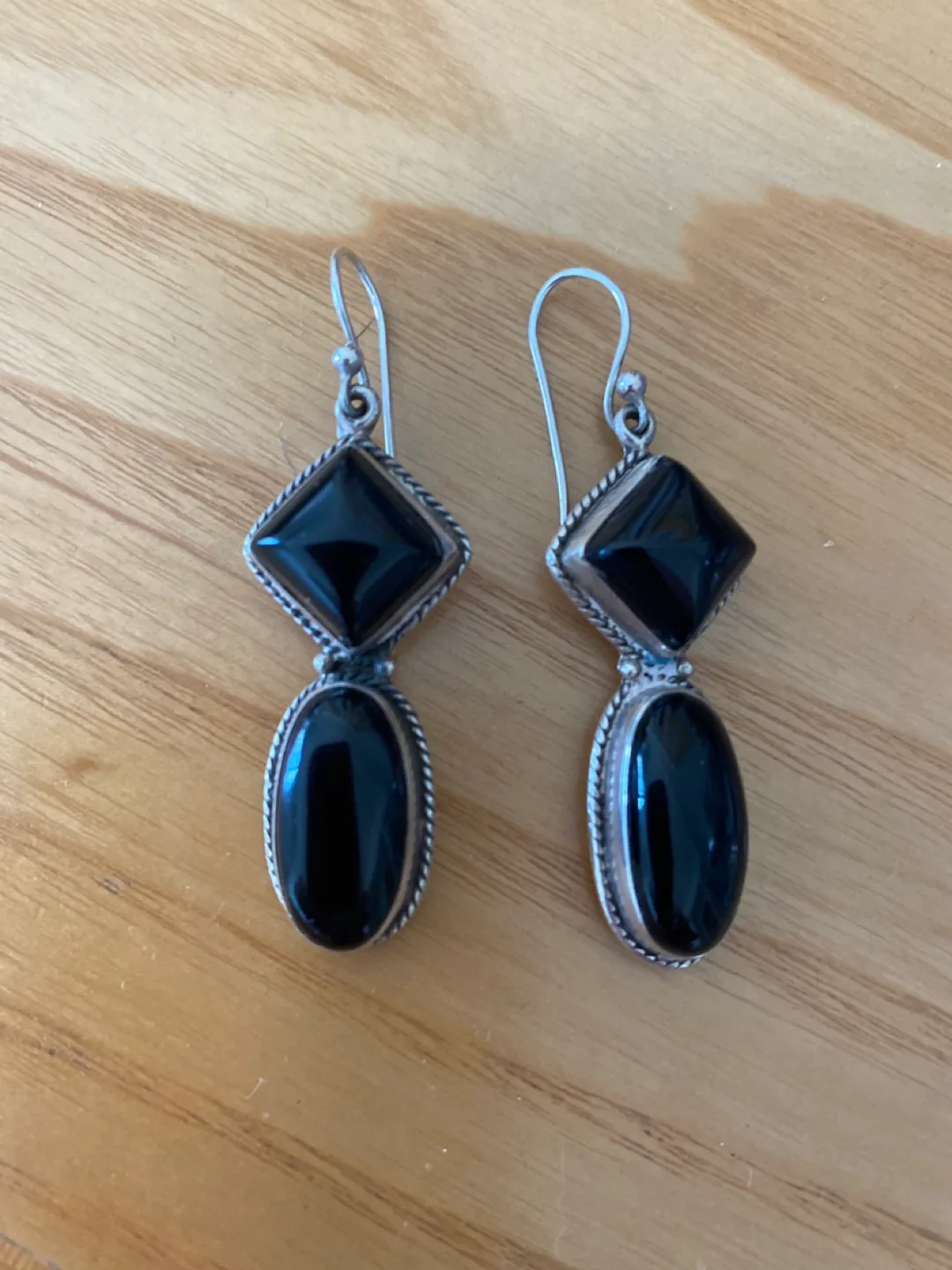 Sterling Silver & Black Stone Earrings thumbnail
