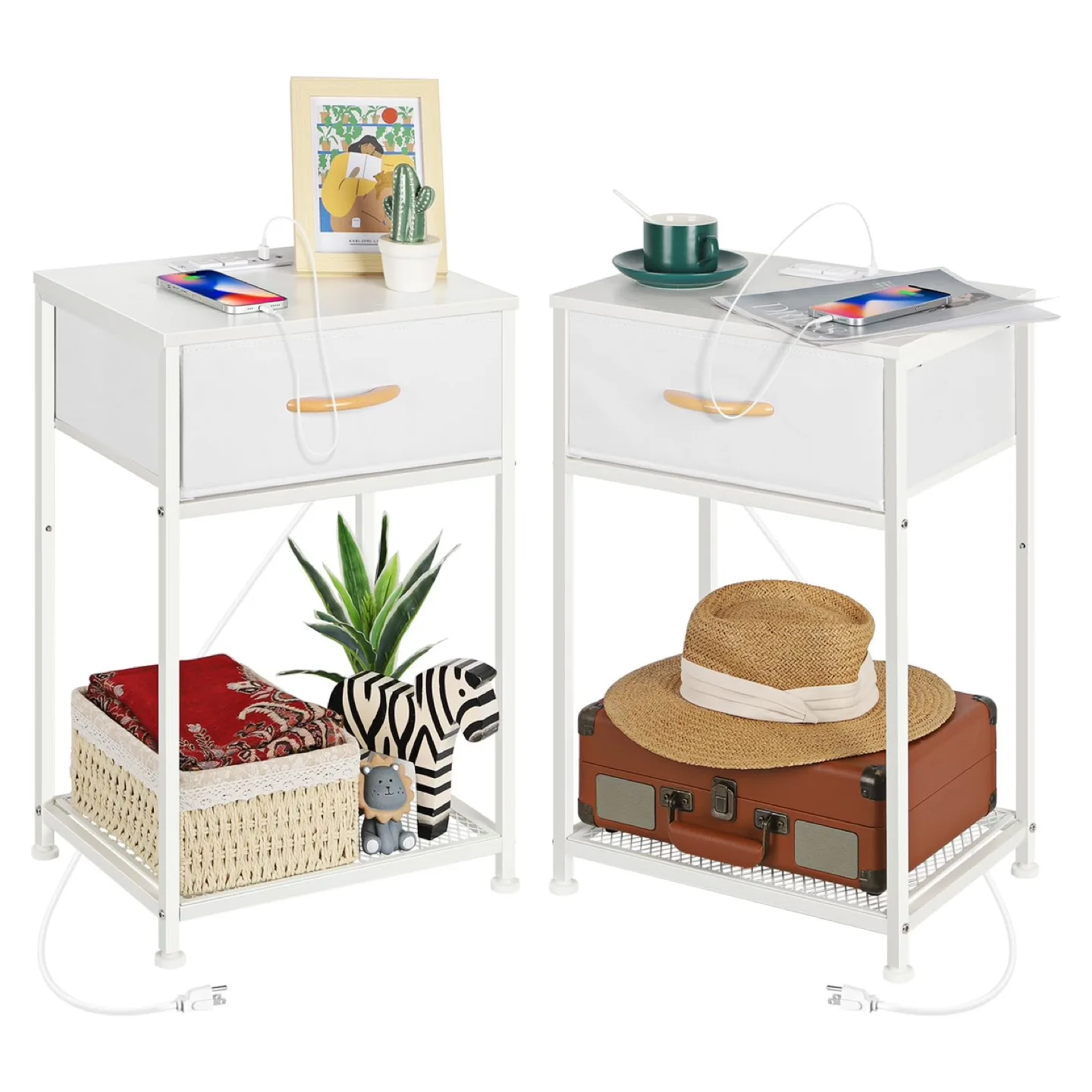 White Nightstand Set of 2 with Charging Station thumbnail