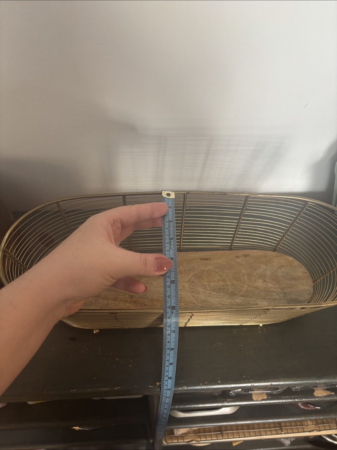Gold Metal & Wood Oblong Basket - photo 4