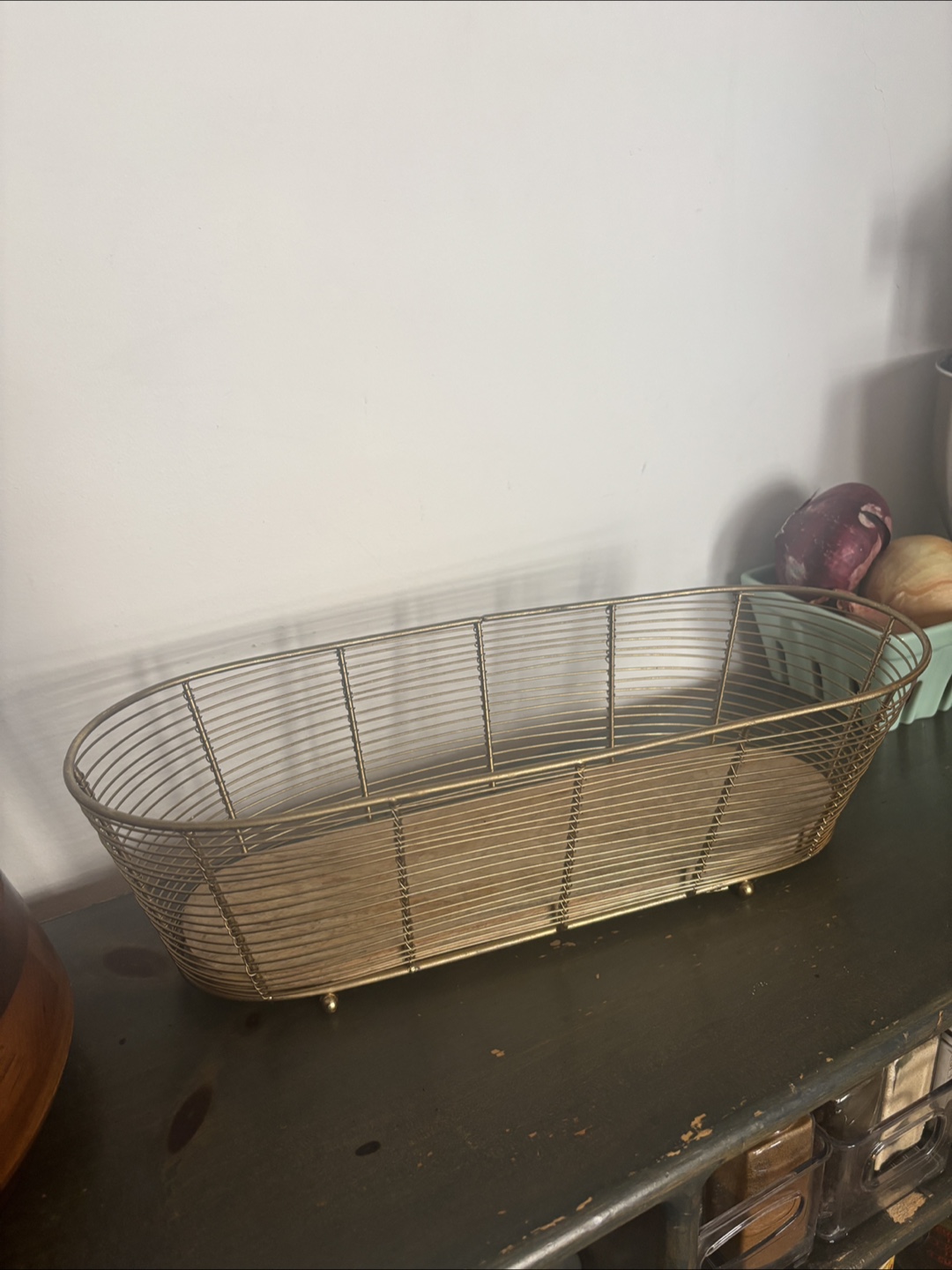Gold Metal & Wood Oblong Basket - photo 2