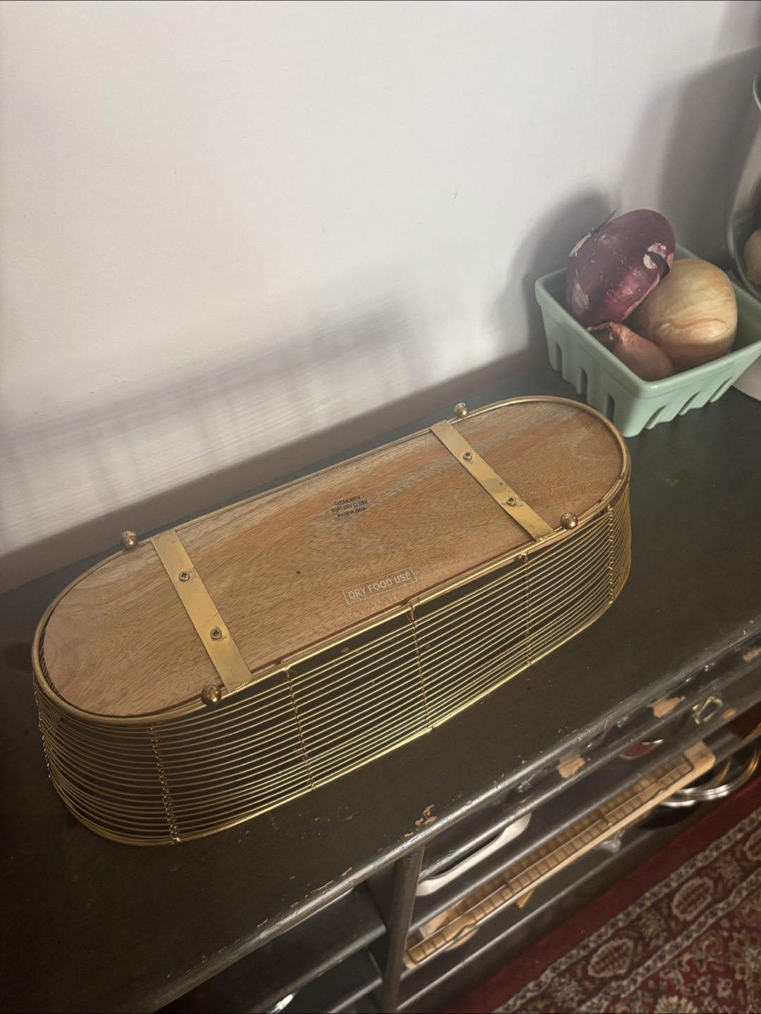 Gold Metal & Wood Oblong Basket - photo 3
