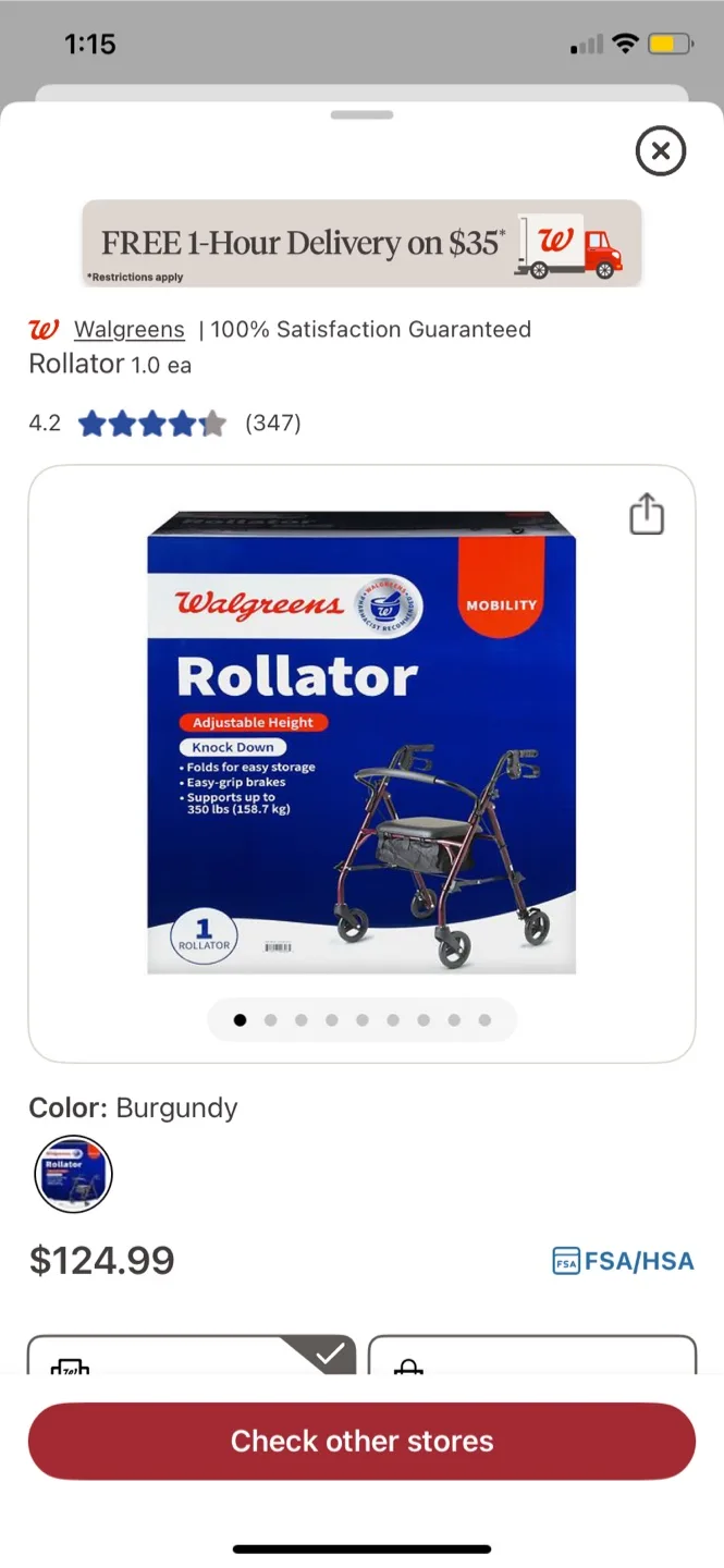 New Walgreens Rollator - Burgundy thumbnail
