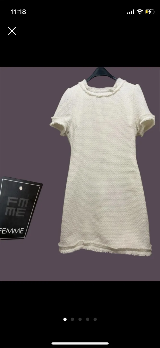 White Tweed Dress fr Femme store - Size Large thumbnail