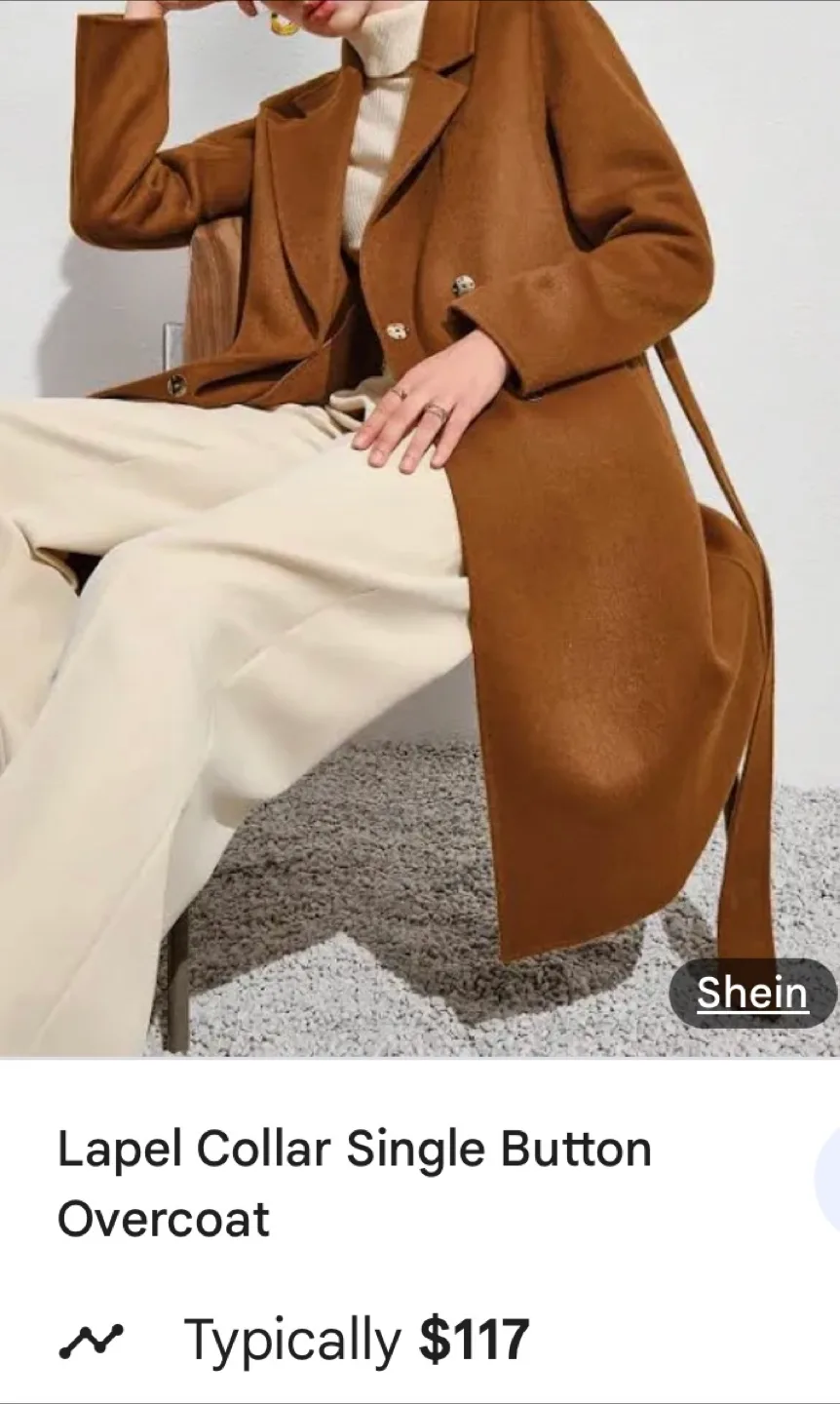Lapel Collar Overcoat with belt- Camel Brown  loose fit image indicator(2)